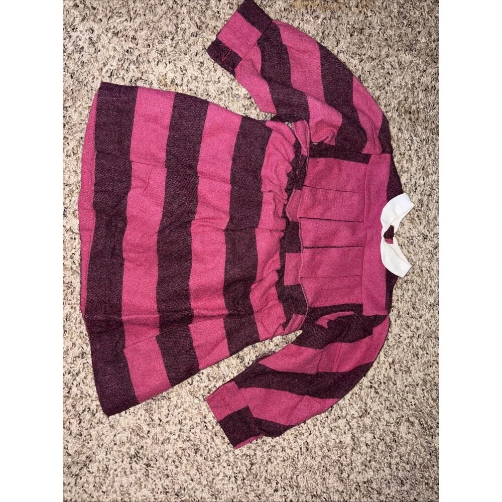 Vintage Wool Collared Baby Dress Pleated 1980s Stripe Prairie 12-18m toddler